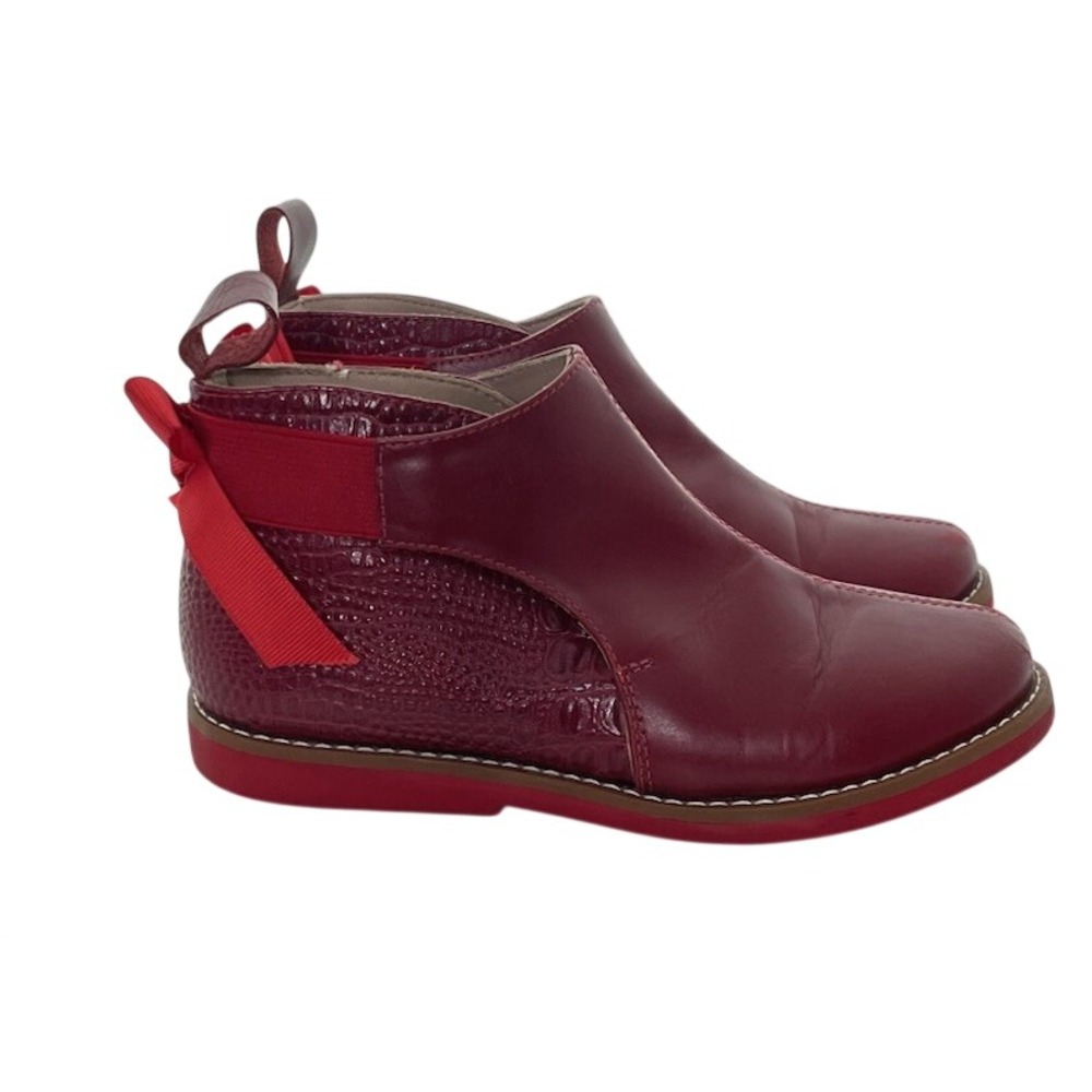 Elephantito Girls Red Leather Bow Ankle Boots Bootie Size 12 Kids